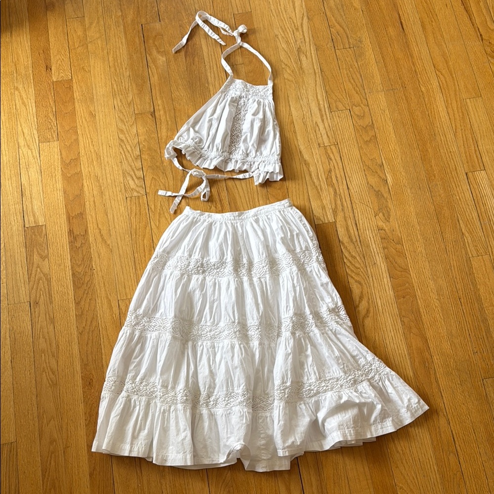 Tularosa White A-Line Midi Skirt cottonResort Wear Top and skirt set